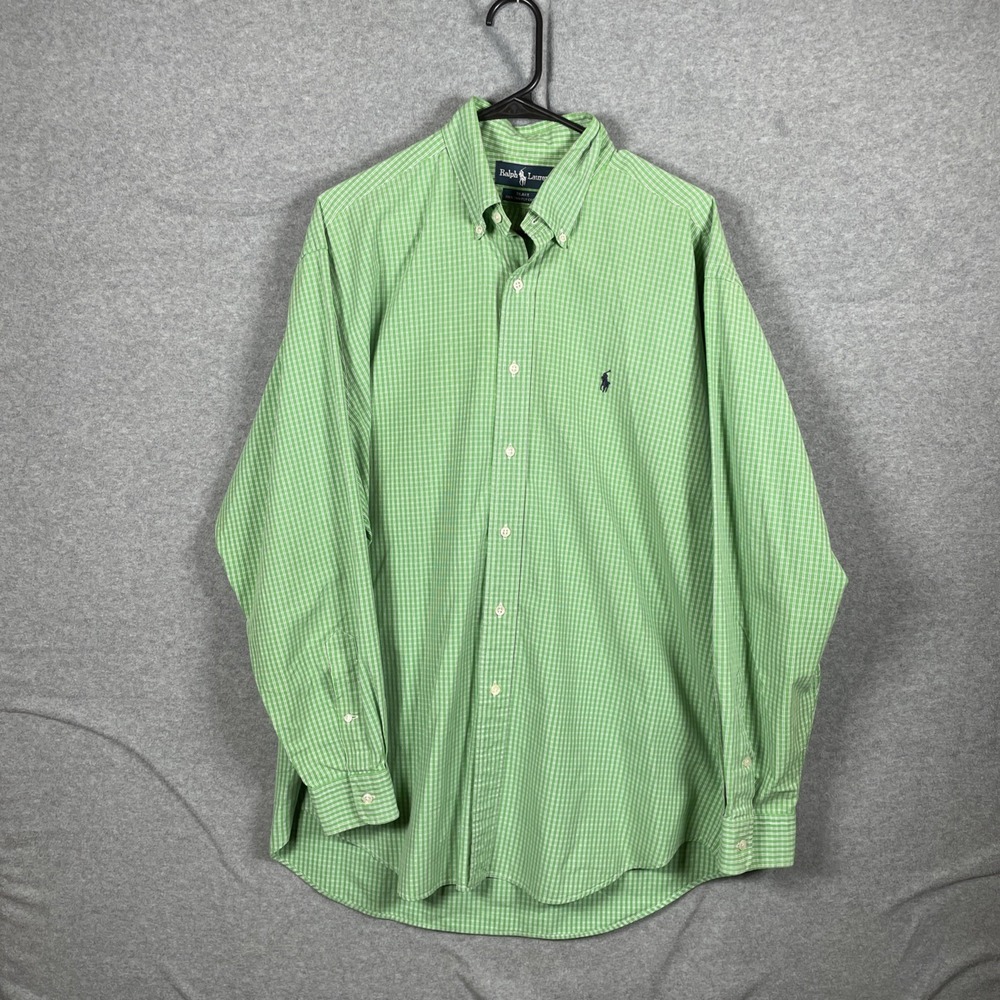 Ralph Lauren Blake Green White Check Button Down Long Sleeve Shirt Men’s Large
